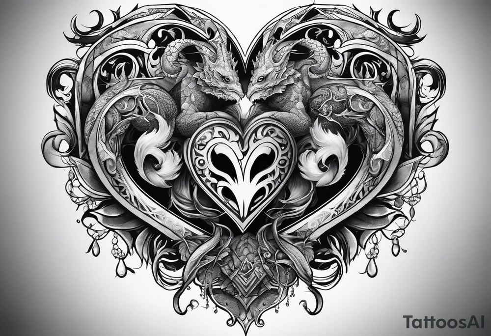 Vertical full sleeve. Lovecraftian creature, protecting a heart. tattoo idea