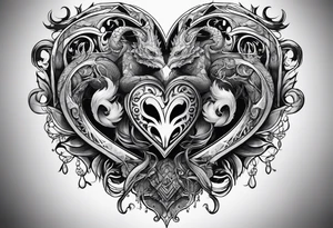 Vertical full sleeve. Lovecraftian creature, protecting a heart. tattoo idea