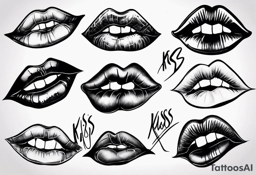 Bitten lips with "Kiss my a$$" written inside them tattoo idea