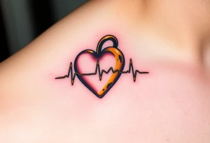 A heartbeat flowing into a heart lock, painted in golden yellow with metallic touches, symbolizing eternal commitment. tattoo idea