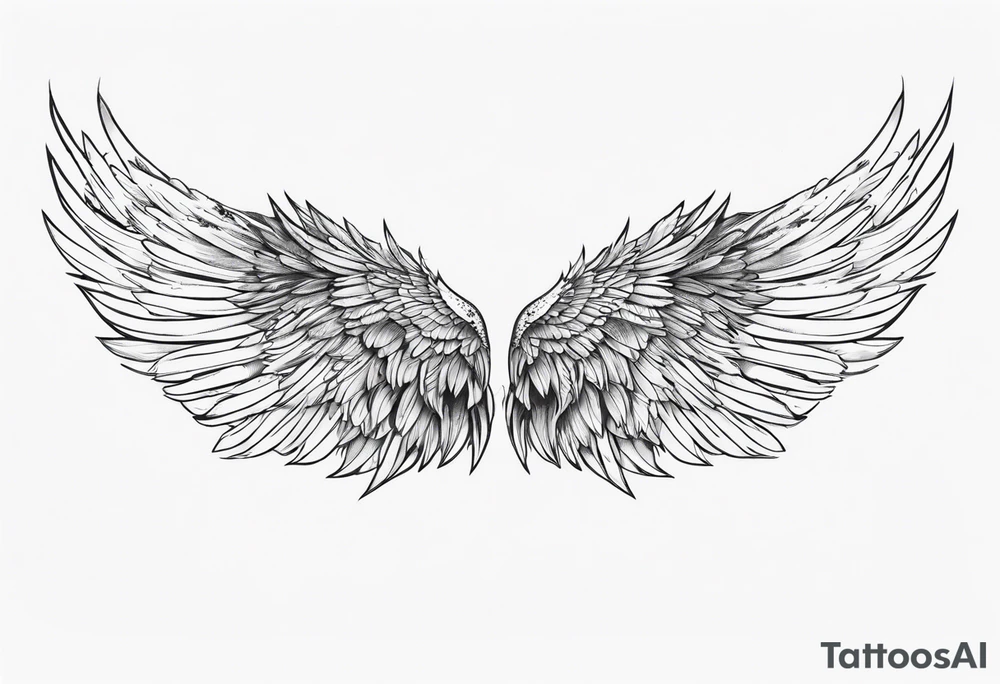 Detailed feathered angel wings tattoo idea