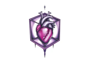 A purple cube with an anatomical heart inside tattoo idea