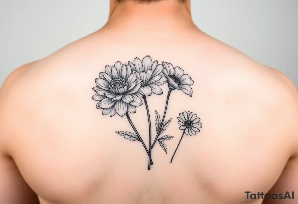 chrysanthemum, poppy and daisy dainty tatoo tattoo idea