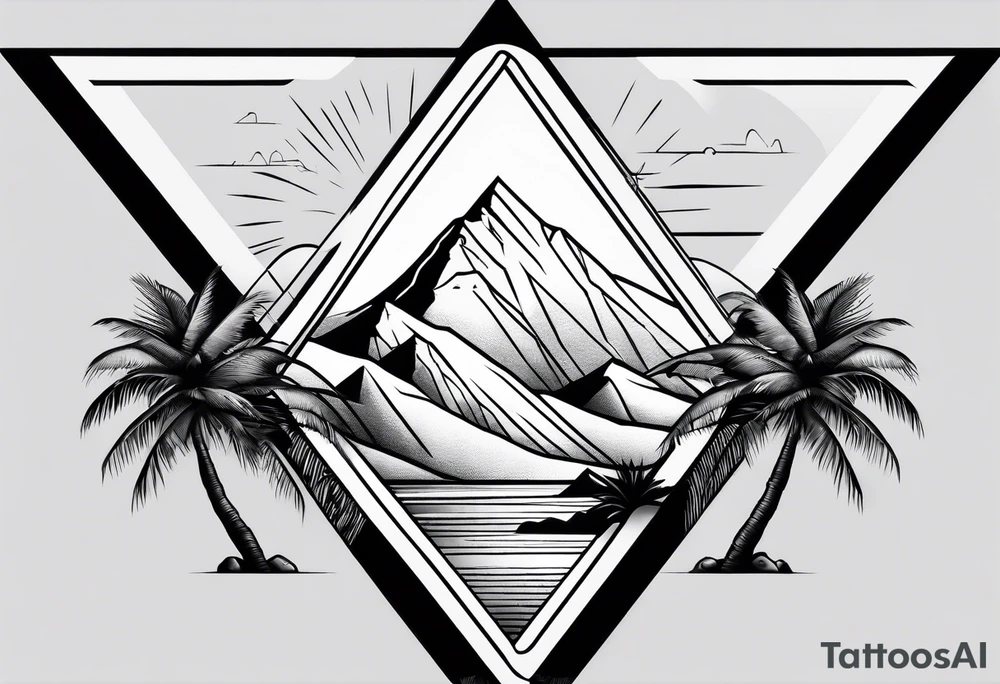 Mountains in a triangle with palm trees tattoo idea