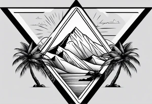 Mountains in a triangle with palm trees tattoo idea