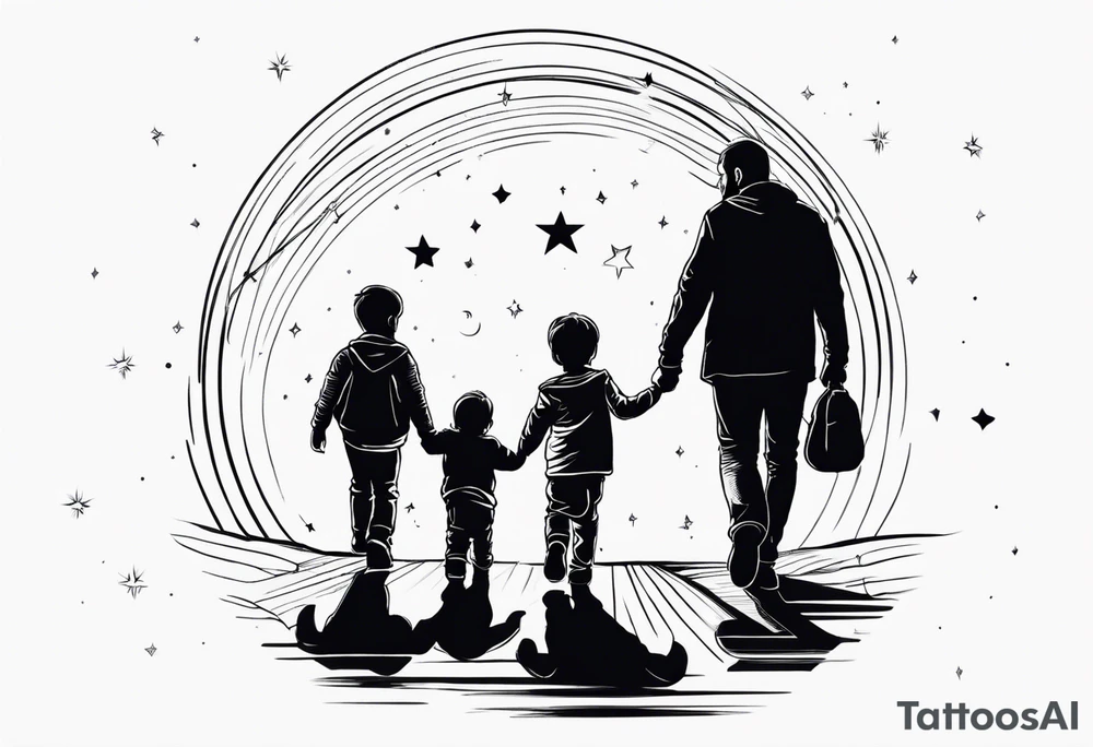 2 fathers and one little kid walking looking the stars tattoo idea