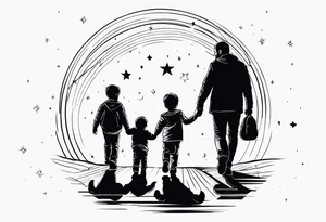 2 fathers and one little kid walking looking the stars tattoo idea