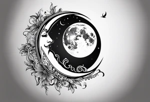 Waxing crescent moon covering half of the sun tattoo idea