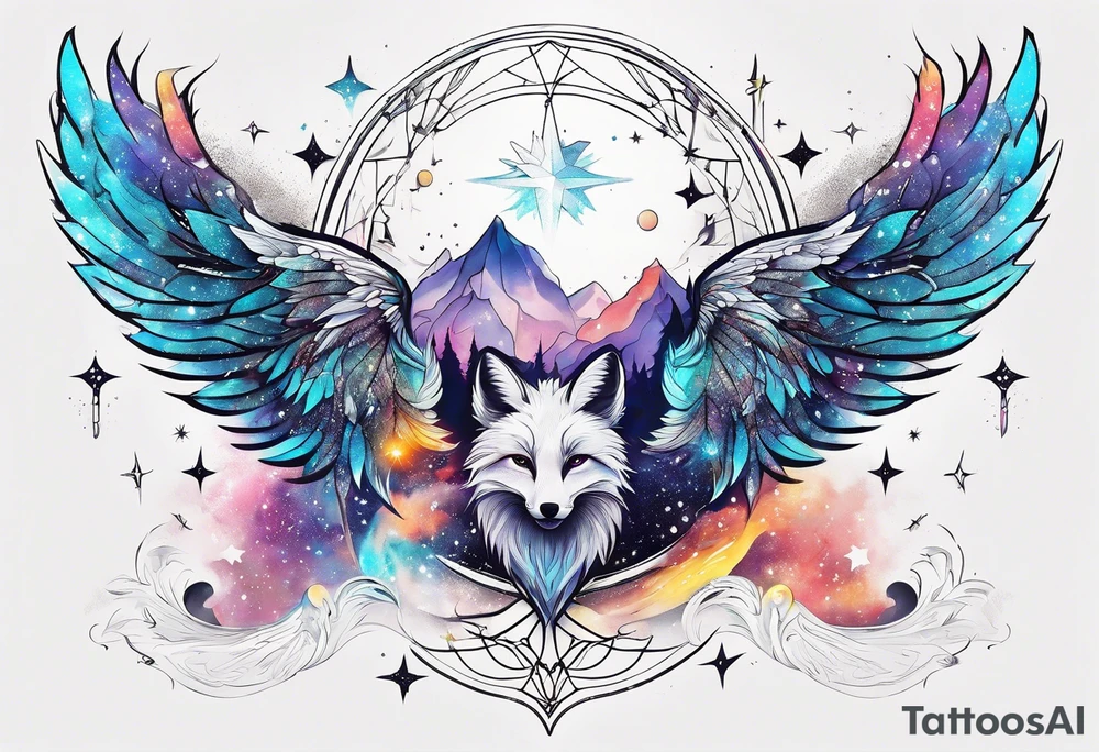 Constellation, wing , snow , cross , fox tattoo idea