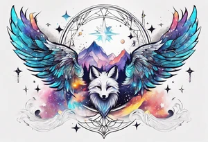 Constellation, wing , snow , cross , fox tattoo idea