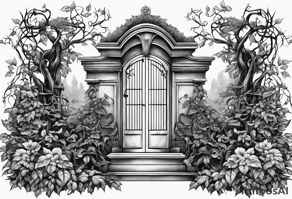Leafy vines with grave yard tattoo idea