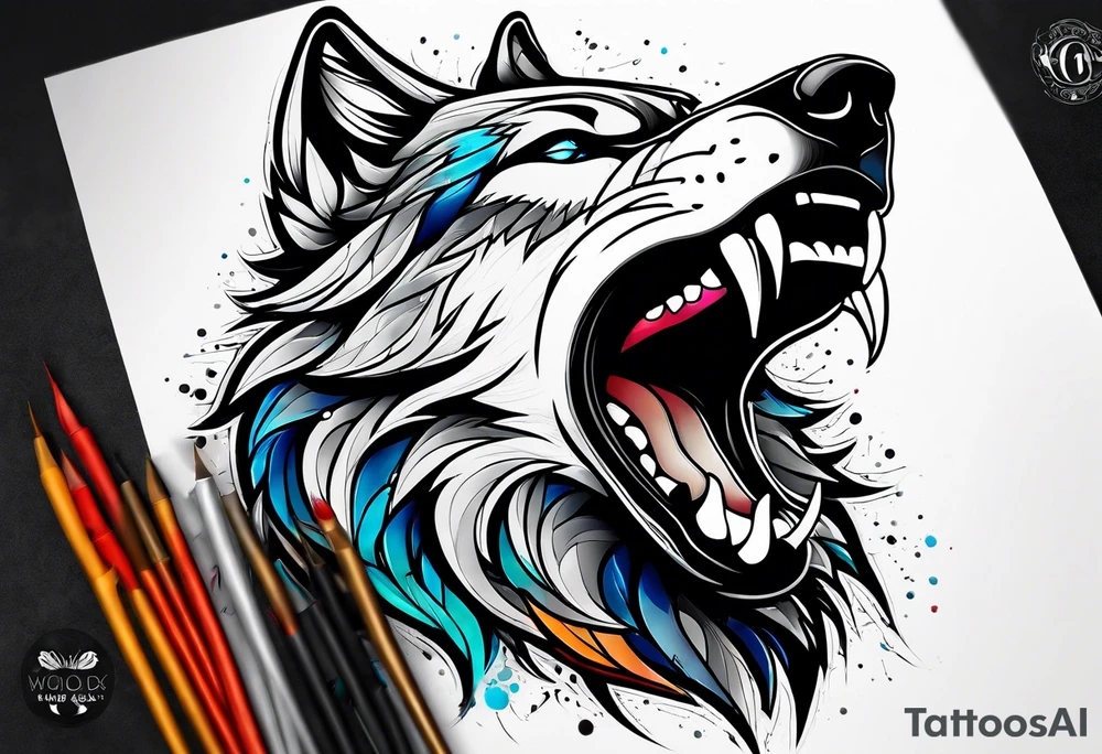 a wolf roaring tattoo idea