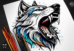 a wolf roaring tattoo idea