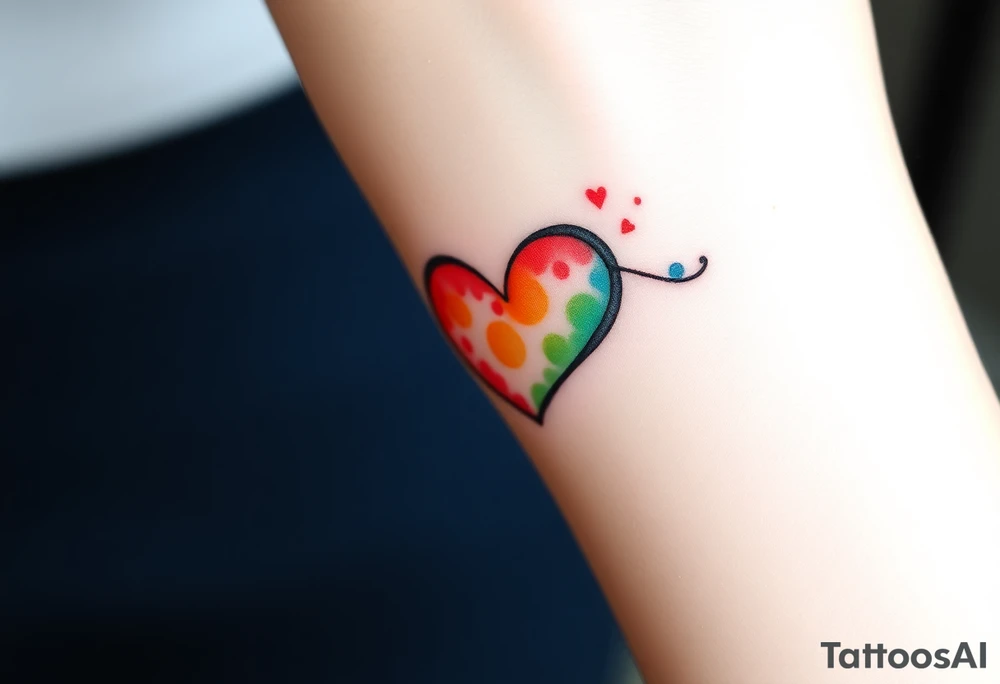 A watercolor infinity symbol with heart in rainbow colors tattoo idea