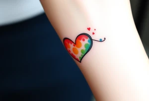 A watercolor infinity symbol with heart in rainbow colors tattoo idea