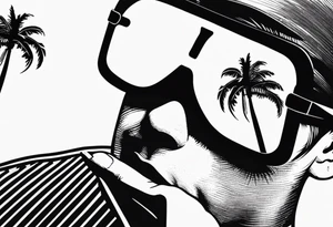 sunglasses with a palm tree and flamingo tattoo idea