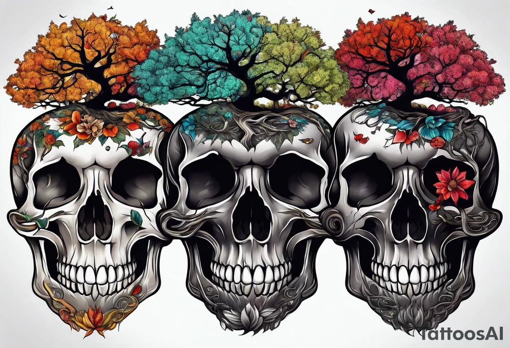 Dark twisted tree of life growing from a skull tattoo idea