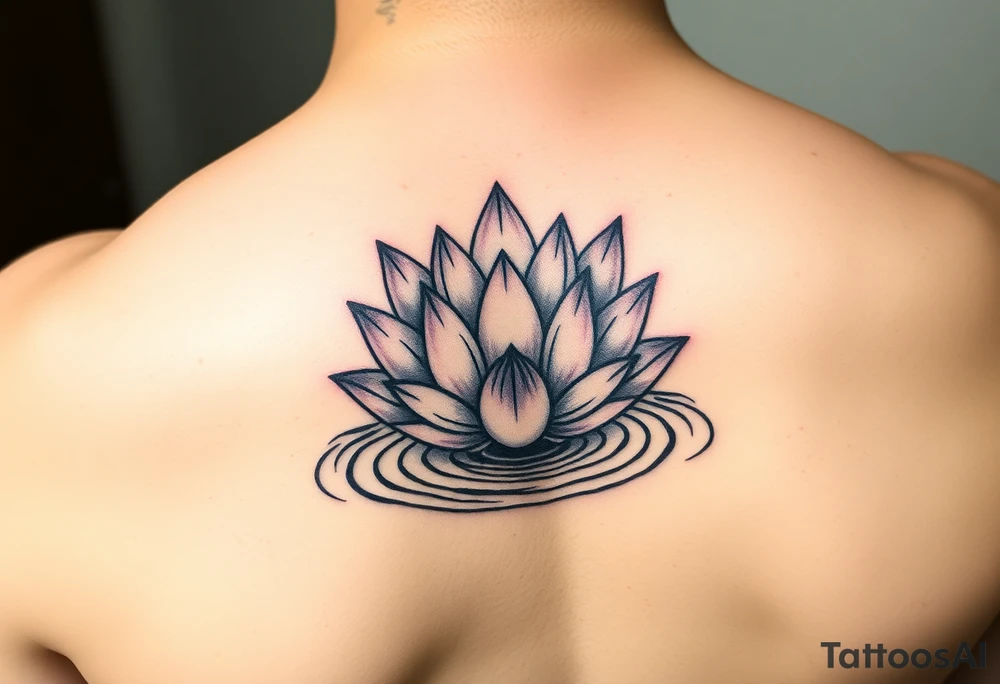 serene lotus flower emerging from sacred waters with ripples tattoo idea