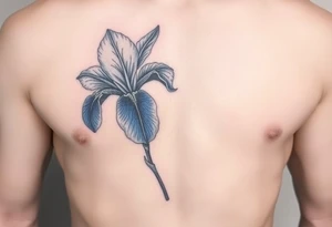 Bouquet of blue iris flower in the style of Van Gogh. One petal falling and one upright. Tattoo is to be on abdomen. tattoo idea