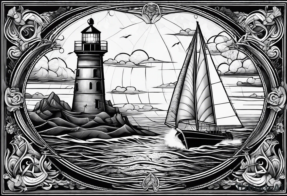 sailboat sail patched in such a way that it resembles a maritime lighthouse. tattoo idea