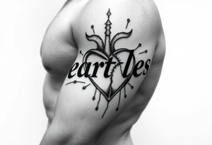 Heartless words written in majuscule with broken real heart design tattoo idea