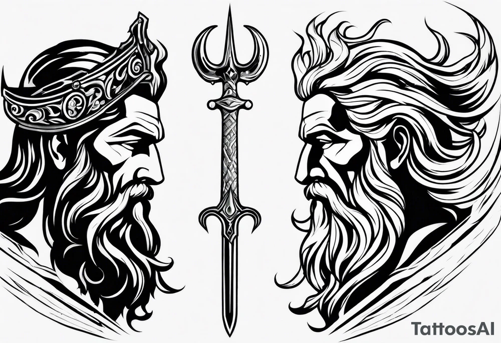 Poseidon side face profile and trident tattoo idea Poseidon side face profile and trident tattoo idea