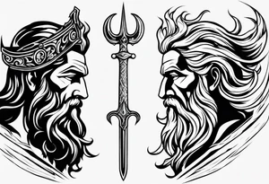 Poseidon side face profile and trident tattoo idea