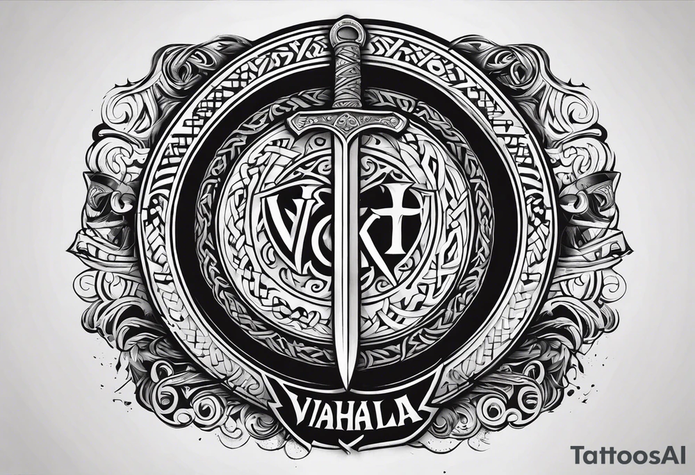 Valhalla viking gods shield hatchet sword tattoo idea