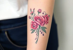 vintage bouquet of wild roses and meadow flowers with morning dew tattoo idea