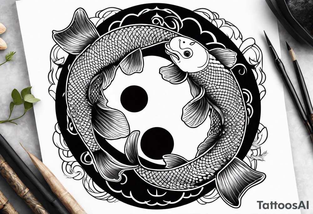 Koi fish yin and yang with moon tattoo idea