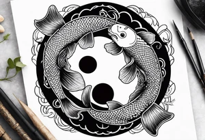 Koi fish yin and yang with moon tattoo idea