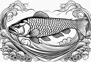 Arowana fish in waves with lotus tattoo idea