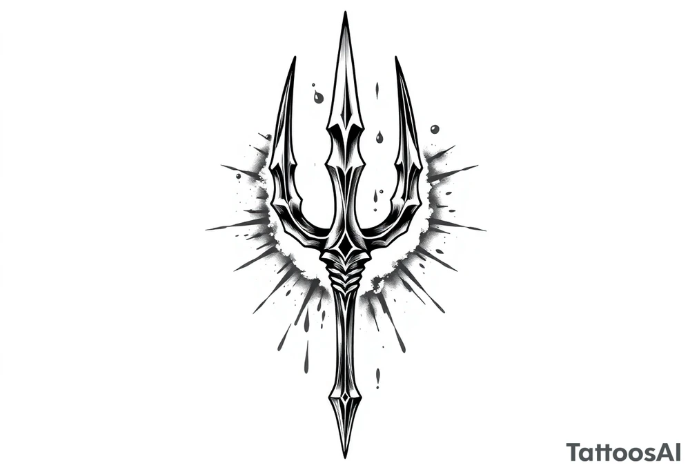 trident with cool background tattoo idea