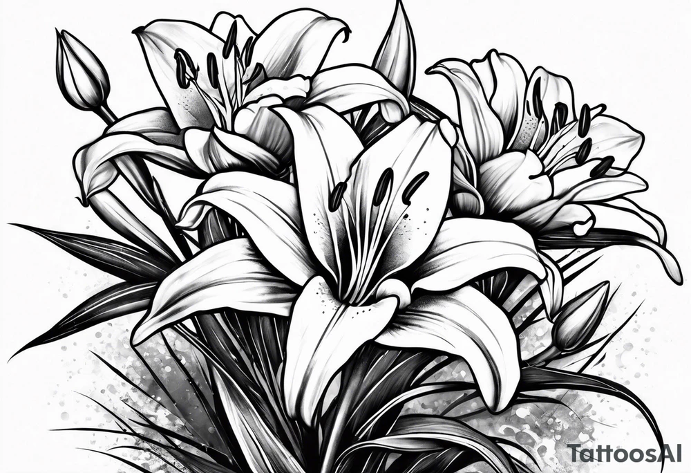 Lilies and bulbs with long thorns tattoo idea