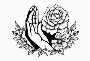 hands praying with flowers tattoo idea
