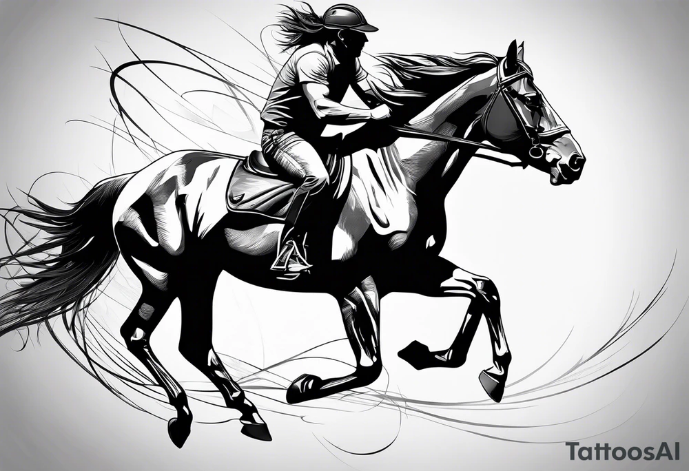 Mustang horse running along blood stomping tattoo idea