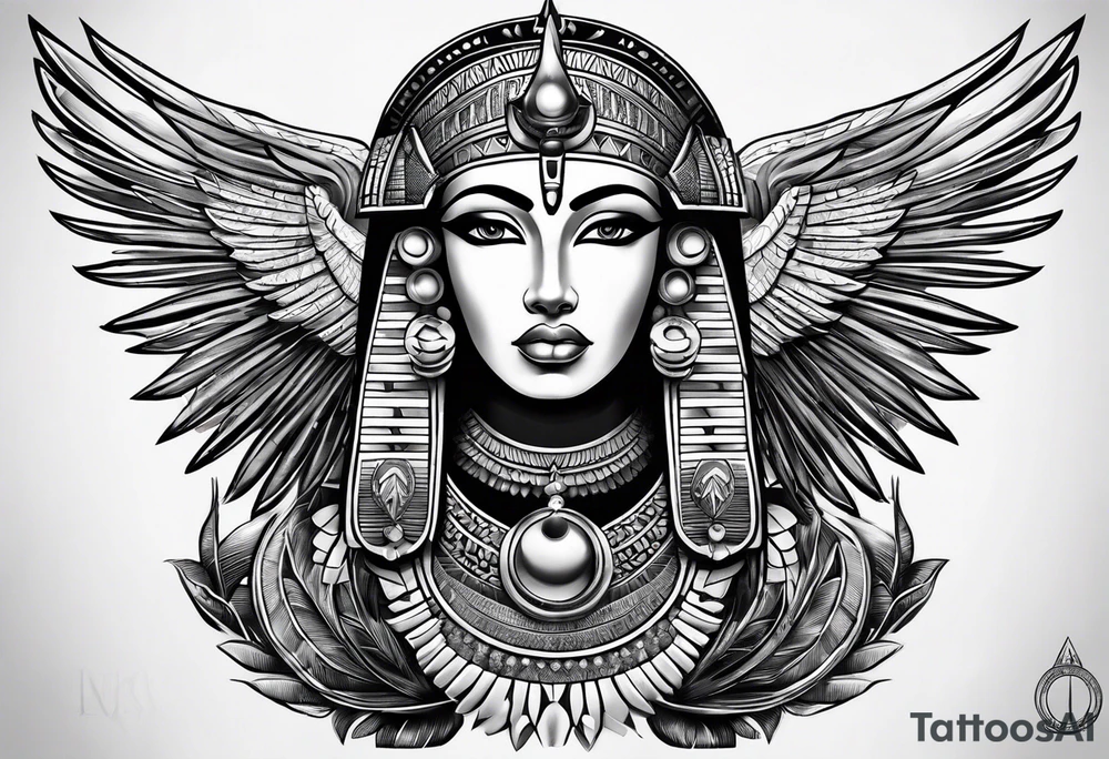black and white goddess isis tattoo with minimal detail tattoo idea