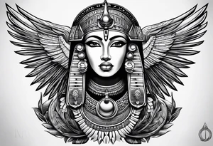 black and white goddess isis tattoo with minimal detail tattoo idea
