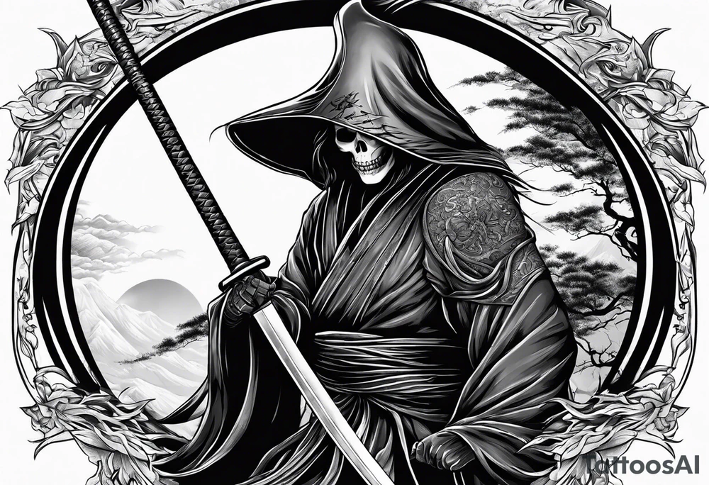 katana with grim reaper tattoo idea