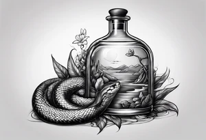 Snake in a bottle of oil tattoo idea