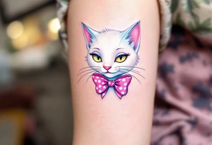 The white cat Marie with pink bow from The Aristocats is the purrfect pastel tattoo for girly Disney vibes. tattoo idea