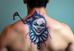 jester clown behind female jester making her smile tattoo idea