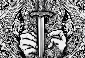 Hand holding dagger tattoo idea
