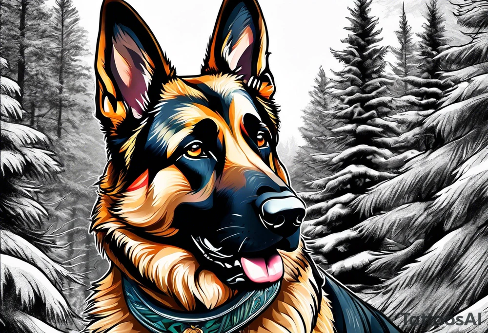 German shepherd in a forest sleeve tattoo tattoo idea