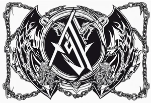 Valhalla sword shield dragon axe Valknut barbed wire chains fire tattoo idea