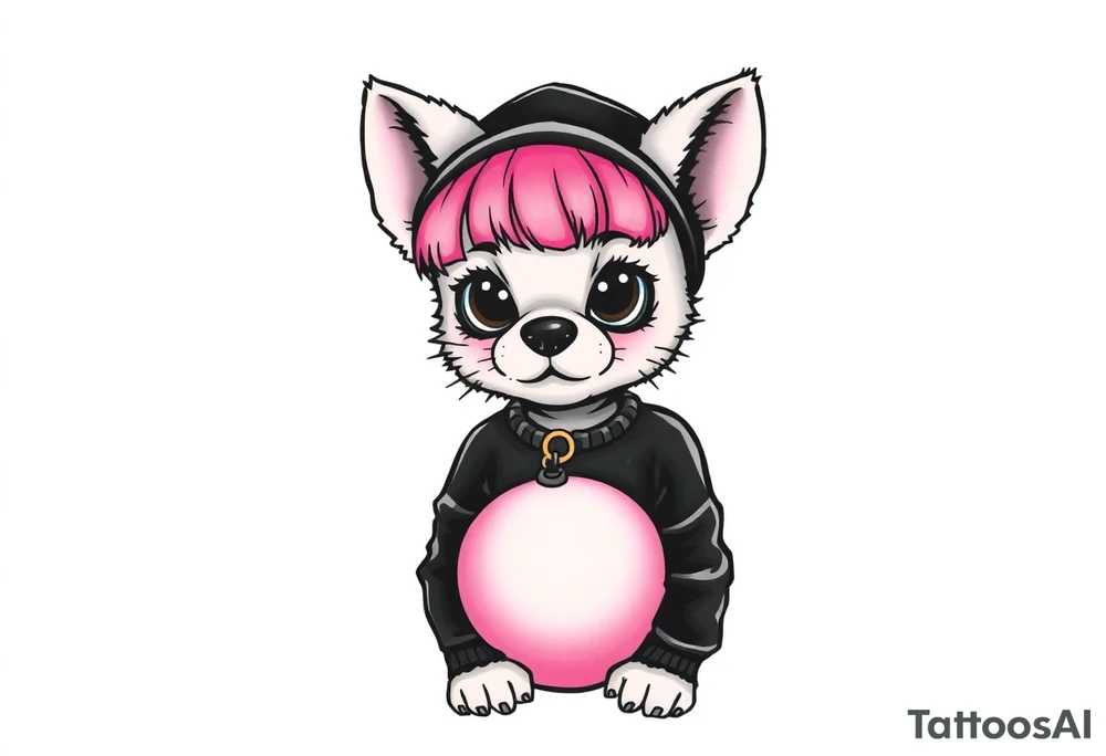 goth furry puppy girl with piercings on face and big boobs and big butt with black outfit on with pink hair tattoo idea