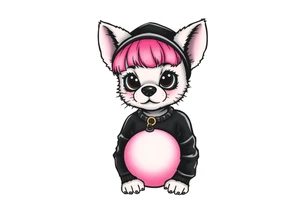 goth furry puppy girl with piercings on face and big boobs and big butt with black outfit on with pink hair tattoo idea