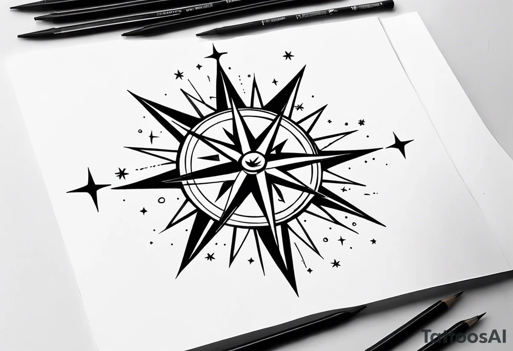 Compass rose with stars tattoo idea