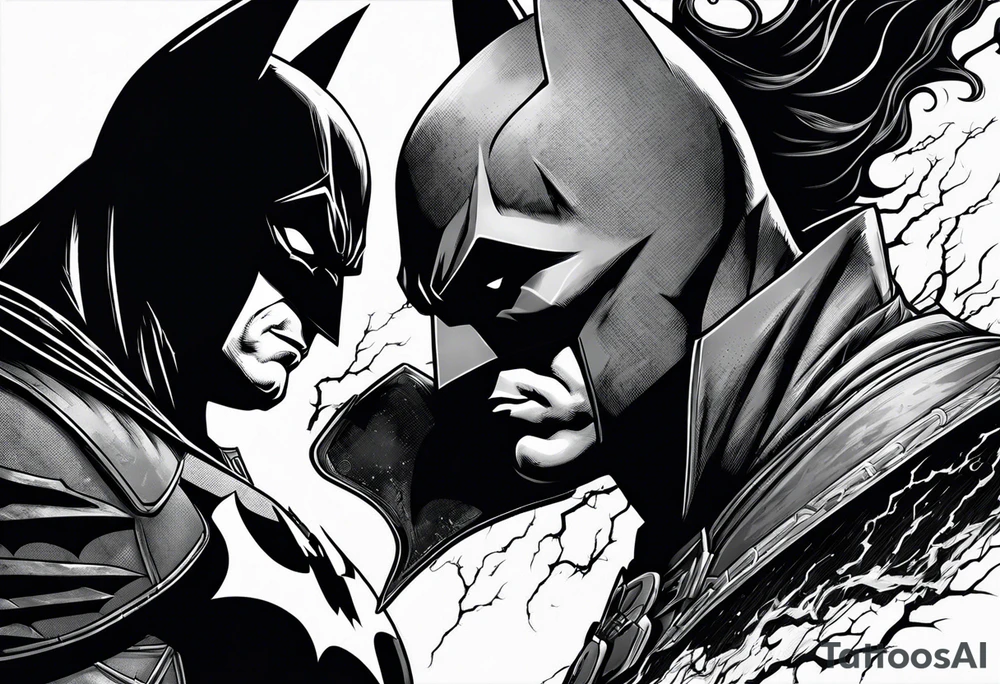 Batman and gone having a faceoff with lightning around it tattoo idea