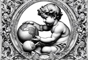 one putti holding the globus by Michelangelo tattoo idea
